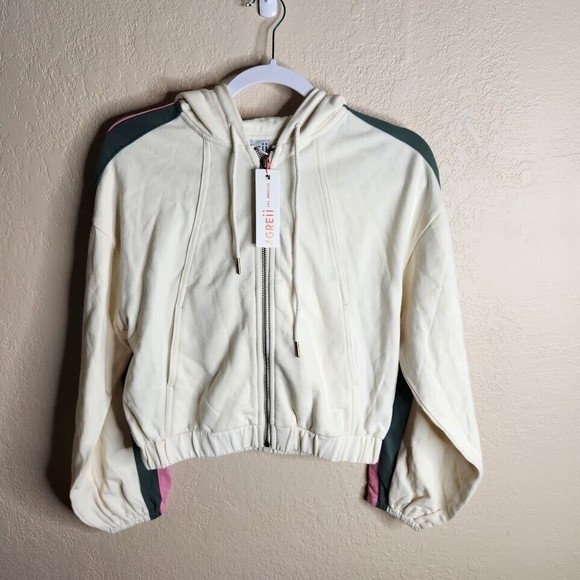 The Greii Cropped Hoodie Women's Small Ivory Cotton Long Sleeve Full Zip Pockets - Picture 1 of 8